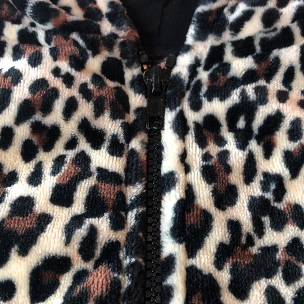 Penelope Mack Velour Leopard Print Hooded Jacket Zip Front Ruffle bottom Girls 5